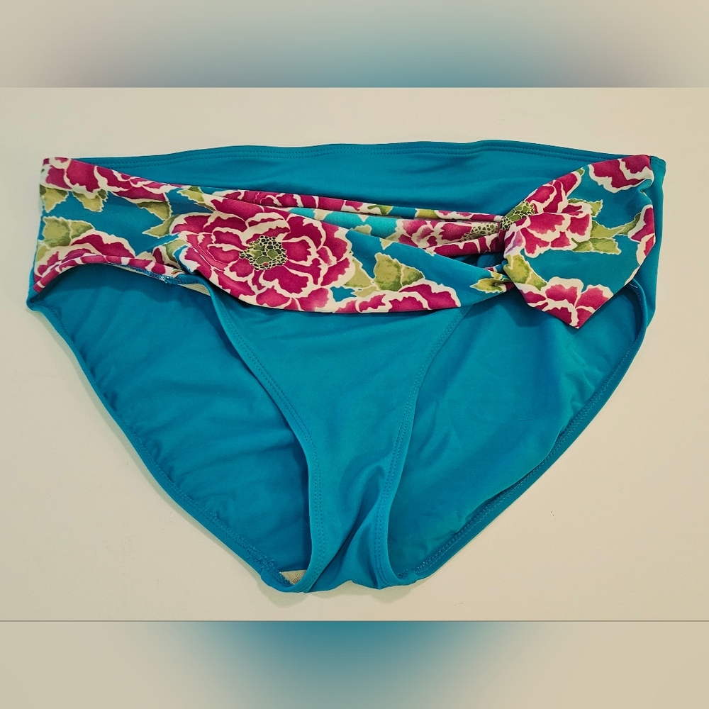 Jaclyn Smith Bikini Bottom - Swim Floral Belt Turquoise - Size 14